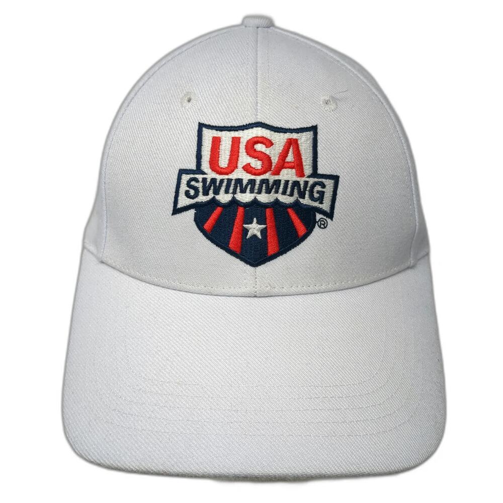 Sporti Baseball Cap White One Size USA Swimming Logo Adjustable Strapback hat